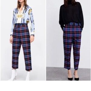 Women’s Zara Plaid Ankle straight leg Pants - Blue Sz M